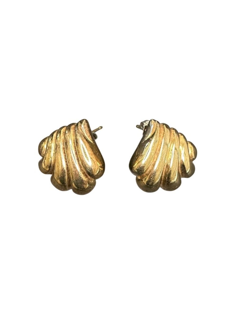 Vintage Sterling Silver Vermeil Large Puffy Shell Stud Earrings Italy 9.8 grams